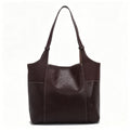 Genuine Leather Patchwork Tote Bag, Women's Soft Brown Shoulder Tote with Adjustable Straps, OEM/ODM Customizable
