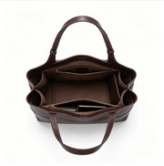 Genuine Leather Patchwork Tote Bag, Women's Soft Brown Shoulder Tote with Adjustable Straps, OEM/ODM Customizable