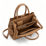 Genuine Leather Satchel Crossbody Bag, Women's Top-Handle Tote with Mini Pouch & Bear Charm, OEM/ODM Customizable