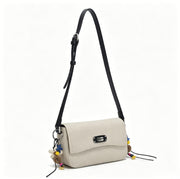 Casual Beige Canvas Crossbody Bag, Minimalist Flap Shoulder Bag with Boho Charm for Everyday