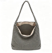 Boho Striped Woven Hobo Tote Bag, Casual Large Shoulder Bag for Everyday & Summer Use