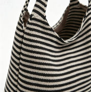 Boho Striped Woven Hobo Tote Bag, Casual Large Shoulder Bag for Everyday & Summer Use