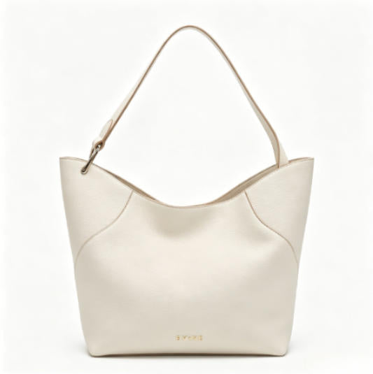 Minimalist Off-White Faux Leather Hobo Tote Bag, Spacious Everyday Shoulder Bag with Contrast Strap