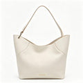 Minimalist Off-White Faux Leather Hobo Tote Bag, Spacious Everyday Shoulder Bag with Contrast Strap