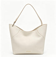 Minimalist Off-White Faux Leather Hobo Tote Bag, Spacious Everyday Shoulder Bag with Contrast Strap