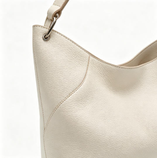 Minimalist Off-White Faux Leather Hobo Tote Bag, Spacious Everyday Shoulder Bag with Contrast Strap