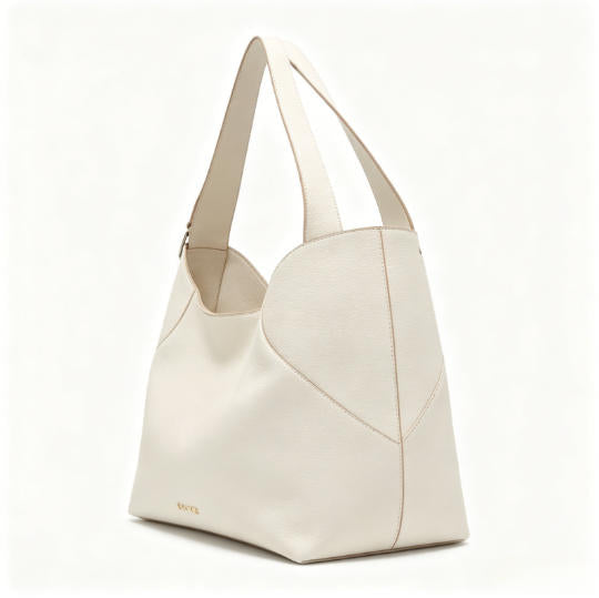 Minimalist Off-White Faux Leather Hobo Tote Bag, Spacious Everyday Shoulder Bag with Contrast Strap