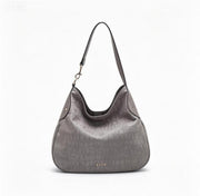 Chic Grey Croc-Embossed Hobo Tote Bag, Spacious Everyday Shoulder Bag with Gold Accents
