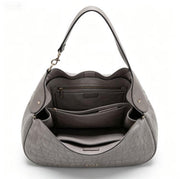 Chic Grey Croc-Embossed Hobo Tote Bag, Spacious Everyday Shoulder Bag with Gold Accents