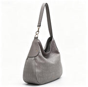 Chic Grey Croc-Embossed Hobo Tote Bag, Spacious Everyday Shoulder Bag with Gold Accents