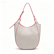 Modern Beige Hobo Tote Bag with Coral Trim, Spacious Everyday Shoulder Bag with Adjustable Strap