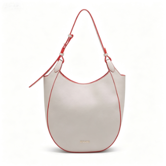 Modern Beige Hobo Tote Bag with Coral Trim, Spacious Everyday Shoulder Bag with Adjustable Strap