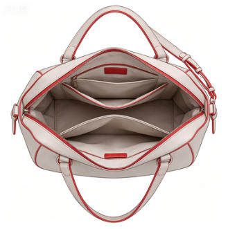 Modern Beige Hobo Tote Bag with Coral Trim, Spacious Everyday Shoulder Bag with Adjustable Strap