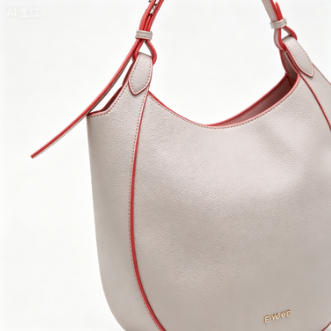 Modern Beige Hobo Tote Bag with Coral Trim, Spacious Everyday Shoulder Bag with Adjustable Strap