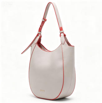 Modern Beige Hobo Tote Bag with Coral Trim, Spacious Everyday Shoulder Bag with Adjustable Strap