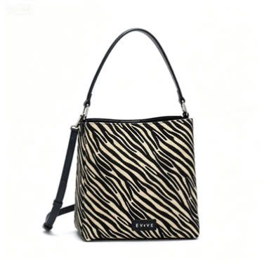 Bold Zebra Print Bucket Bag, Versatile Crossbody & Top-Handle Tote with Leather Accents