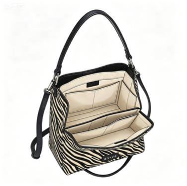Bold Zebra Print Bucket Bag, Versatile Crossbody & Top-Handle Tote with Leather Accents