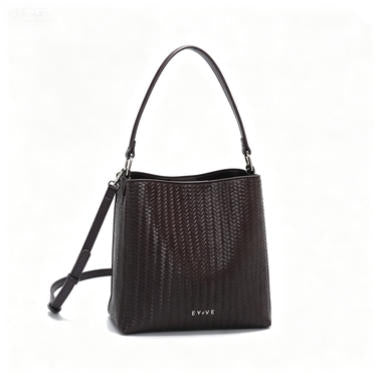 Chic Dark Brown Woven Bucket Bag, Versatile Multi-Way Tote with Detachable Crossbody Strap