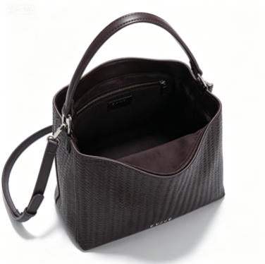 Chic Dark Brown Woven Bucket Bag, Versatile Multi-Way Tote with Detachable Crossbody Strap