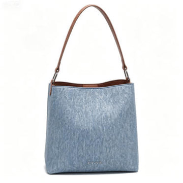 Casual Denim-Style Bucket Bag, Everyday Shoulder Tote with Leather Accents
