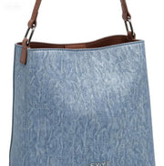Casual Denim-Style Bucket Bag, Everyday Shoulder Tote with Leather Accents