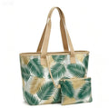 Tropical Palm Leaf Mesh Beach Tote Bag, See-Through Summer Tote with Matching Pouch