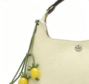 Soft Pale Yellow Pebbled Leather Hobo Handbag, Women's Small Top-Handle Bucket Bag with Lemon Charm, OEM/ODM Customizable
