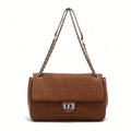 Chic Brown Quilted Flap Handbag, Versatile Chain Shoulder Bag with Silver Hardware