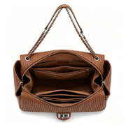 Chic Brown Quilted Flap Handbag, Versatile Chain Shoulder Bag with Silver Hardware