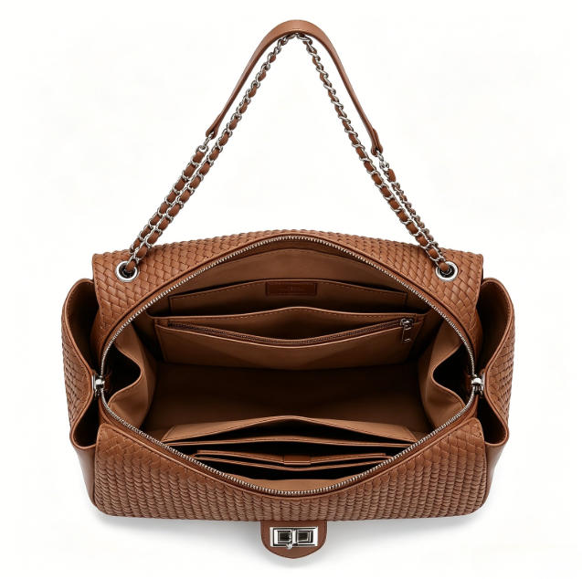 Chic Brown Quilted Flap Handbag, Versatile Chain Shoulder Bag with Silver Hardware