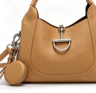 Chic Caramel Hobo Handbag, Versatile Multi-Way Bucket Bag with Detachable Accessories