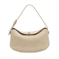 Chic Beige Suede-Effect Hobo Bag, Minimalist Flap Shoulder Bag with Silver Hardware