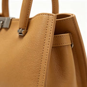 Elegant Camel Structured Tote Bag, Versatile Satchel Handbag with Silver Hardware