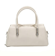 Cream White Structured Top-Handle Handbag, Women's Minimalist Satchel with Silver Hardware, Detachable Crossbody Strap, OEM/ODM Customizable