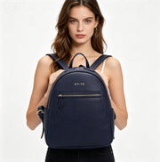 Navy Pebbled Faux Leather Women Backpack, Daily Mini Backpack with Gold Hardware Custom Logo OEM ODM