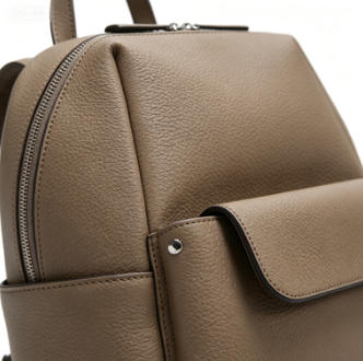 Taupe Pebbled Faux Leather Women Mini Backpack, Minimalist Daily Backpack with Front Flap Pocket, Custom Logo OEM ODM Available