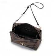 Brown Zebra Print Suede-Effect Mini Flap Crossbody Bag, Women Fashion Shoulder Bag with Adjustable Leather Strap, Bulk Supply for Established Fashion Brands