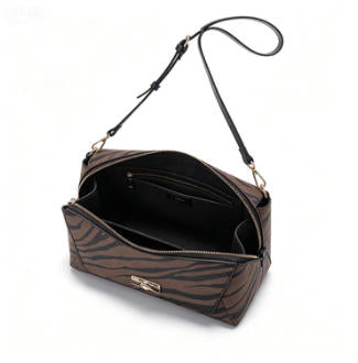 Brown Zebra Print Suede-Effect Mini Flap Crossbody Bag, Women Fashion Shoulder Bag with Adjustable Leather Strap, Bulk Supply for Established Fashion Brands