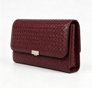 Burgundy Embossed Snake Skin Faux Leather Flap Clutch Bag, Evening Formal Handbag with Metal Lock Closure, Bulk Supply for Established Fashion Brands & Luxury Department Stores