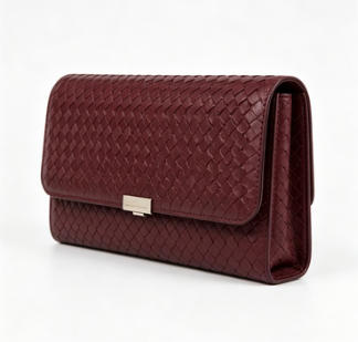 Burgundy Embossed Snake Skin Faux Leather Flap Clutch Bag, Evening Formal Handbag with Metal Lock Closure, Bulk Supply for Established Fashion Brands & Luxury Department Stores