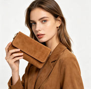 Camel Matte Faux Leather Flap Crossbody Clutch Bag, Minimalist Rectangular Shoulder Bag with Detachable Chain Strap, Mass Production Supply for Established Fashion Brands & Department Store Chains