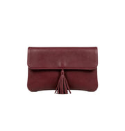 Burgundy Smooth Faux Leather Tassel Flap Clutch Bag, Minimalist Rectangular Evening Handbag for Formal Occasions, Bulk Supply for Established Fashion Brands & Luxury Department Stores