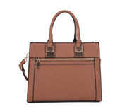 Brown Crossgrain Faux Leather Structured Top Handle Tote Bag, Front Zip Pocket Convertible Crossbody Office Handbag, Bulk Production Supply for Established Fashion Brands & Department Store Chains