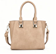 Minimalist Light Khaki Soft Leather Trapezoidal Tote Bag, Multi-Wear Daily Commuter Women’s Top Handle Handbag