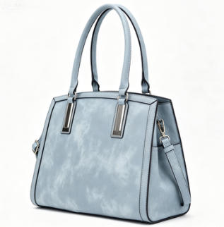 Light Blue Gradient Washed Faux Leather Structured Top Handle Tote Bag, Convertible Detachable Crossbody Shoulder Handbag, Mass Production Supply for Established Fashion Brands & Department Store Chains
