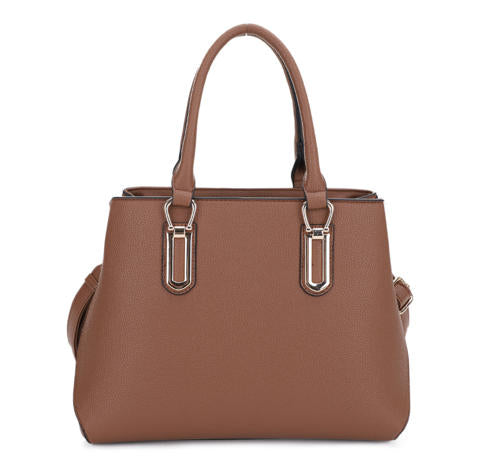 Brown Pebbled Faux Leather Top Handle Tote Bag, Detachable Crossbody Shoulder Handbag, Bulk Supply for Established Fashion Brands & Department Stores