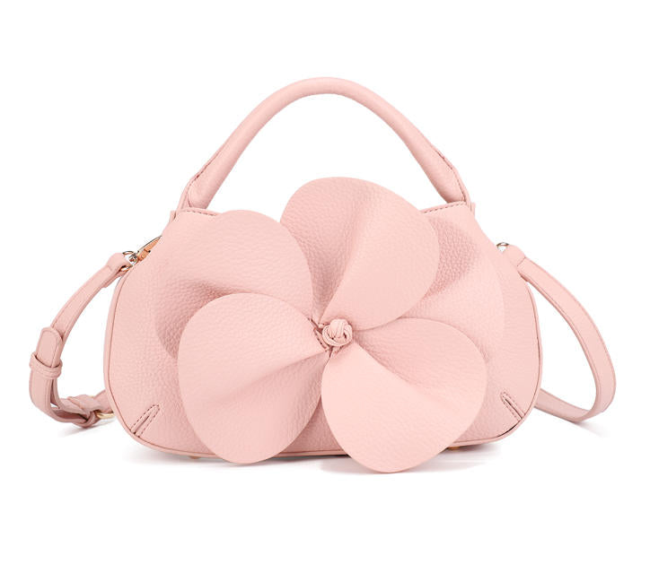 Blush Pink 3D Floral Pebbled Faux Leather Mini Top Handle Bag, Detachable Crossbody Ladies Party Handbag, Bulk Supply for Established Fashion Brands & Boutique Retail Chains