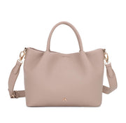 Khaki Pebbled Faux Leather Soft Tote Bag, Custom Metal Logo Detachable Crossbody Handbag, Bulk Supply for Established Fashion Brands & Mall Retail Chains