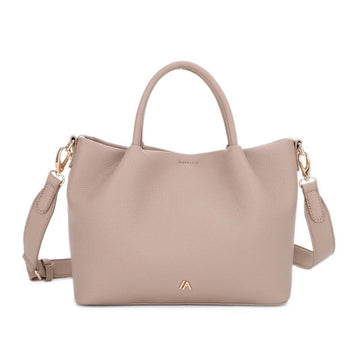 Khaki Pebbled Faux Leather Soft Tote Bag, Custom Metal Logo Detachable Crossbody Handbag, Bulk Supply for Established Fashion Brands & Mall Retail Chains