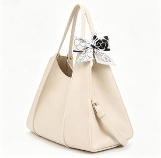 Cream Pebbled Faux Leather Large Hobo Tote Bag, Floral Silk Scarf Decor Convertible Crossbody Handbag, Bulk Supply for Established Fashion Brands & Department Stores